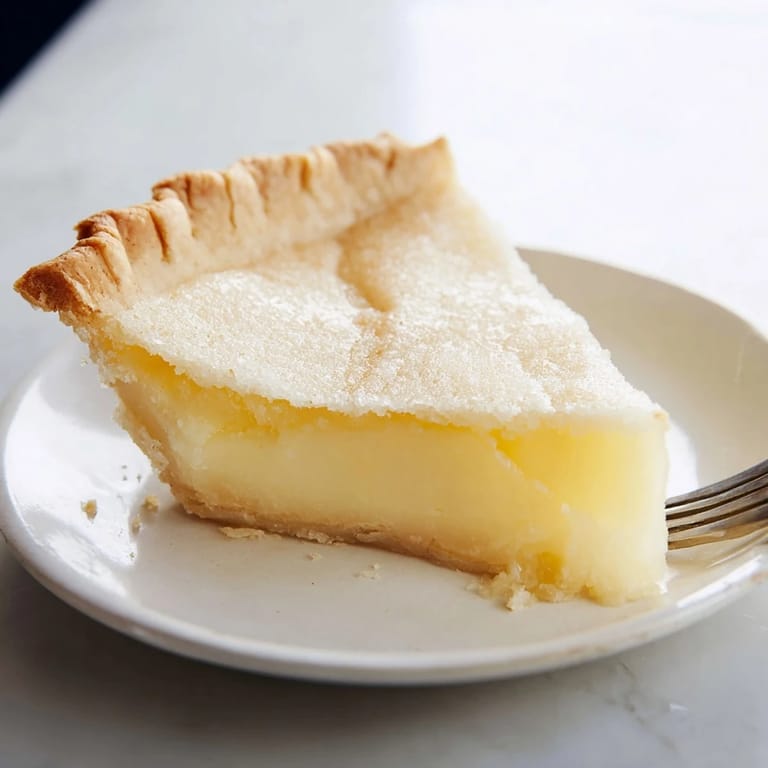 Golden, custard-like water pie cooling on a counter, evoking Great Depression memories.