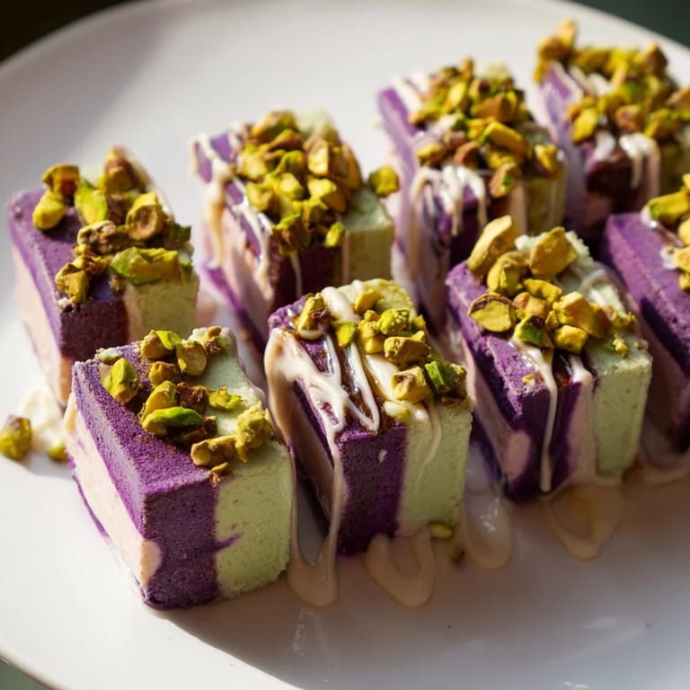 Vibrant ube and pistachio ice cream bars, perfect for summer gatherings and dessert lovers.  