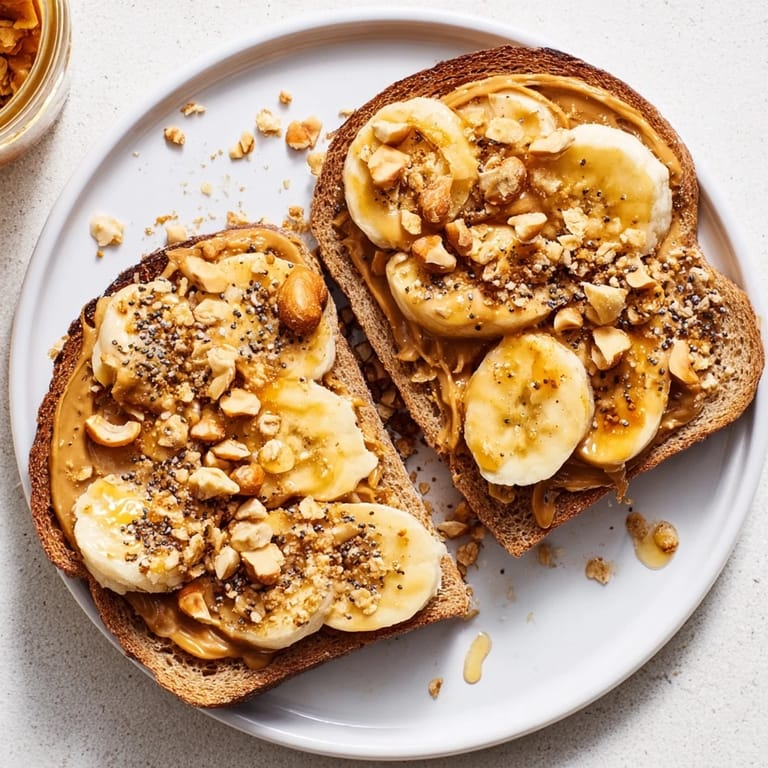 A stack of upgraded peanut butter and banana sandwiches, drizzled with honey, perfect for breakfast.