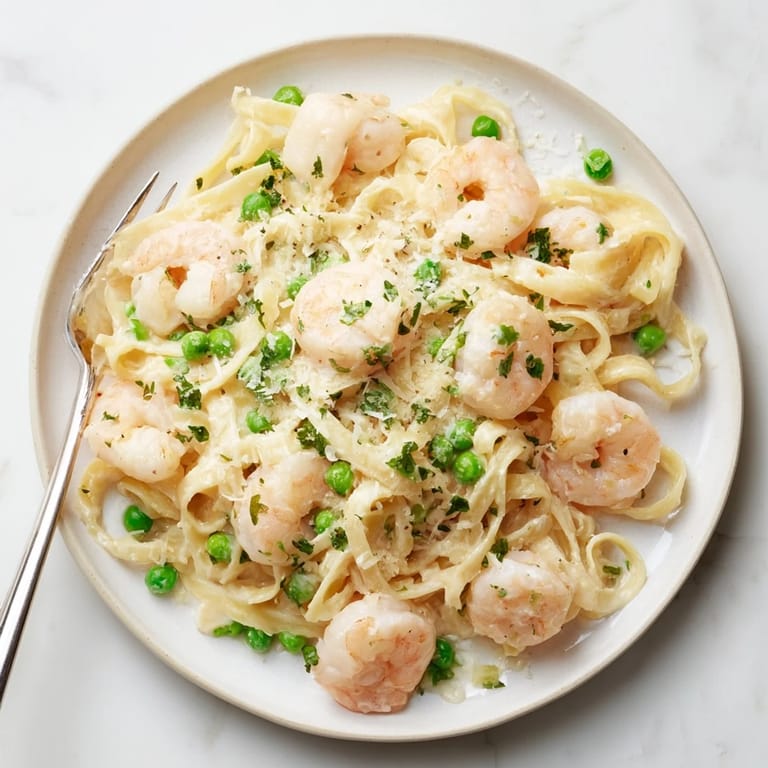 A rich, creamy bowl of Instant Pot Shrimp Alfredo Pasta, perfect for a quick weeknight dinner.