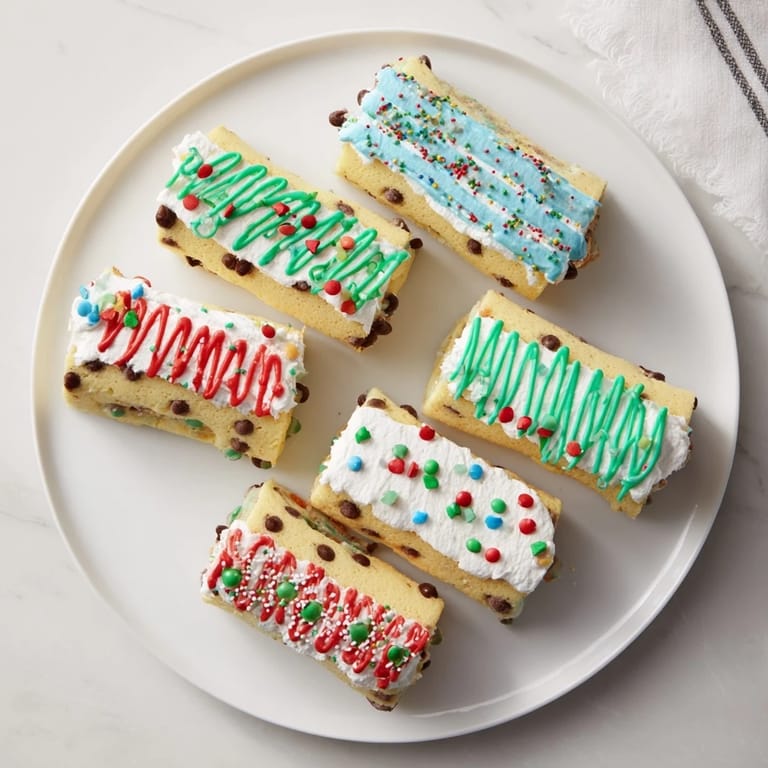 Freshly decorated Ugly Sweater Cake Roll, ready to slice, boasting playful frosting designs and candies.