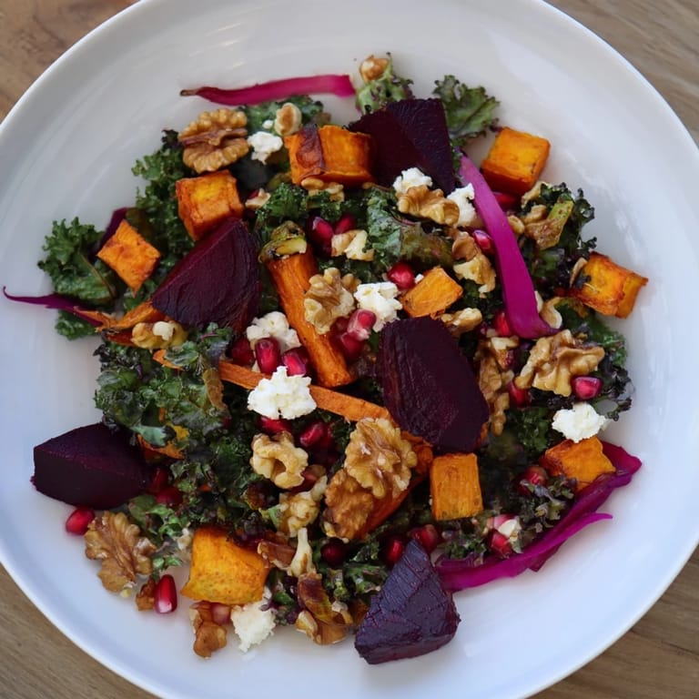 Vibrant Hot Girl Winter Salad bursting with flavor, featuring roasted root vegetables and juicy pomegranate.