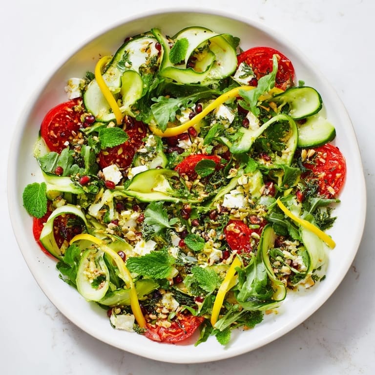 Freshly tossed Pomegranate Feta Wreath Salad, a stunning vegetarian appetizer for any holiday gathering.