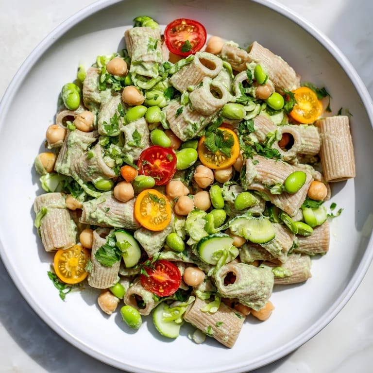 Enjoy this refreshing Holiday Glow Green Goddess Protein Pasta Salad, perfect for a festive, protein-rich lunch.