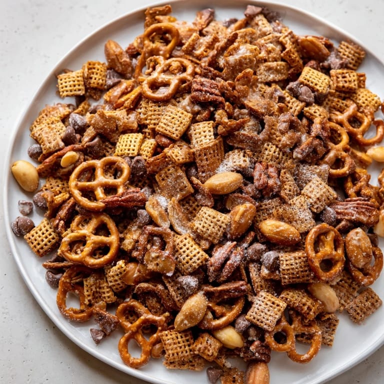 Close-up of the delicious Festive Pine Cone Snack Mix, a perfect holiday snack.