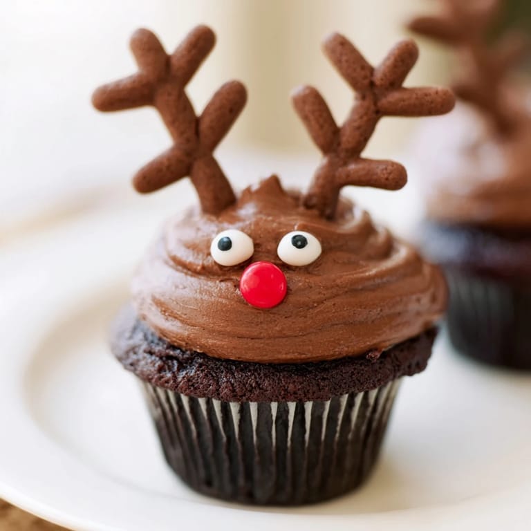 Indulge in this delicious Reindeer Holiday Dessert Platter, complete with chocolate cupcakes and spiced cranberry mousse.