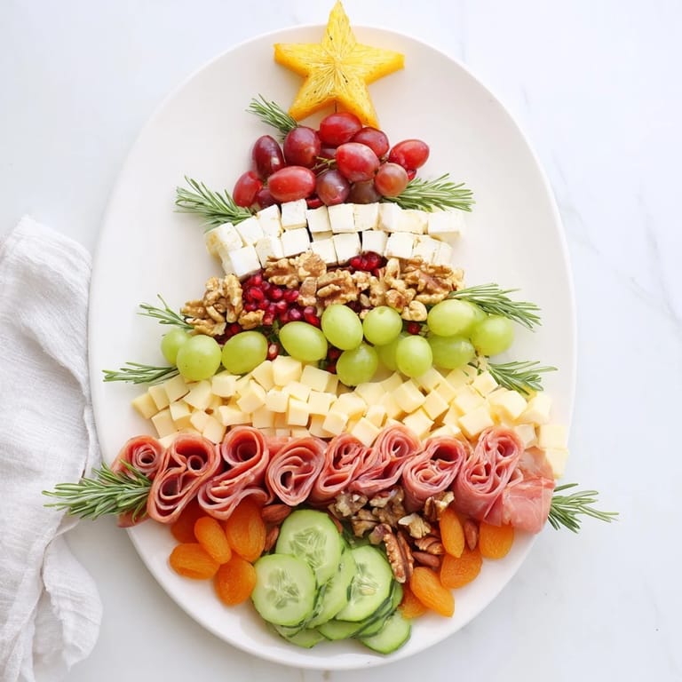 Enjoy this delicious Festive Holiday Tree Appetizer Platter, a visually appealing assortment perfect for any special occasion.