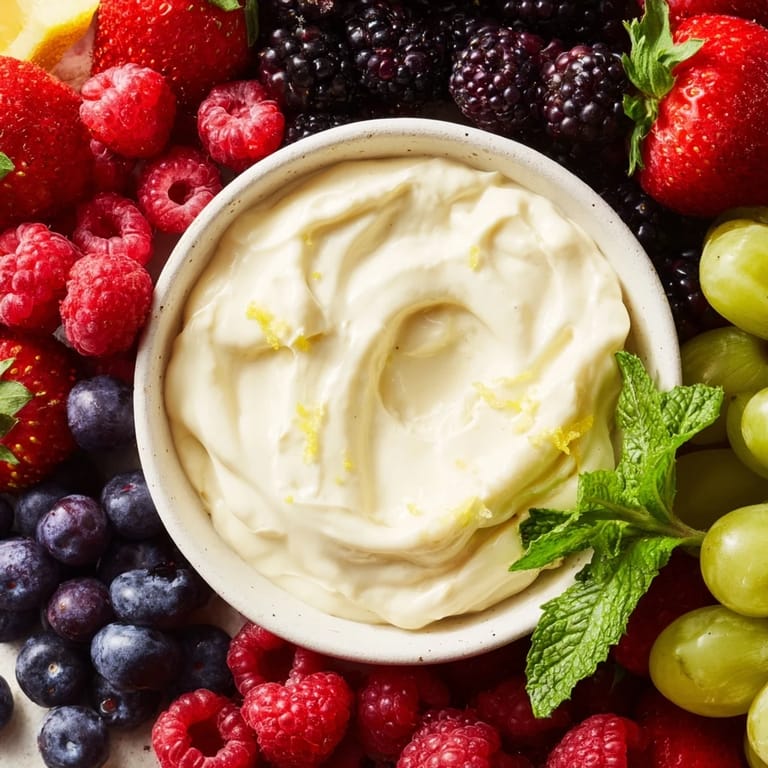 Vibrant Mistletoe Kiss Berry Dip Board, showcasing a colorful mix of berries and a smooth, sweet dip perfect for sharing.