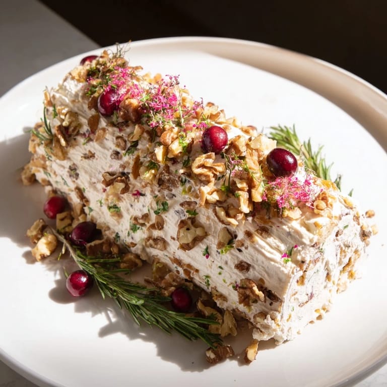 Enjoy the delicious texture of the decorated Yuletide Log Cheese Centerpiece, perfect for parties.