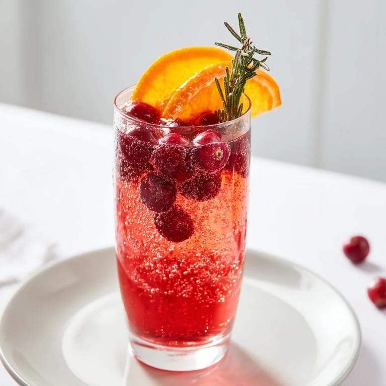 Crisp, refreshing Snow Globe Mocktail with floating cranberries, perfect for a festive, non-alcoholic drink.