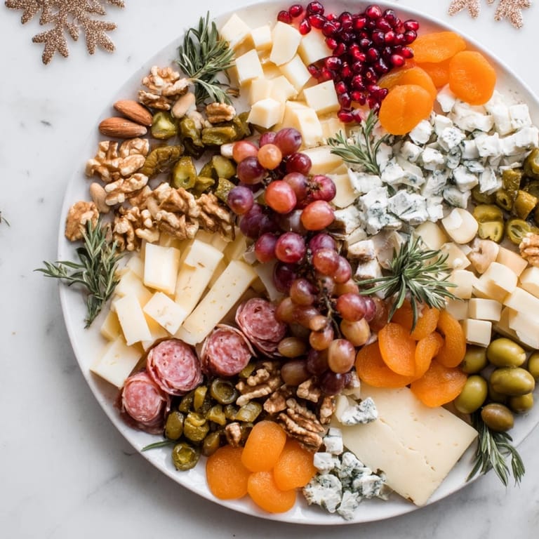 Enjoy the festive Holiday Wreath Cheese Platter, showcasing creamy brie and savory salami on a wooden serving board.