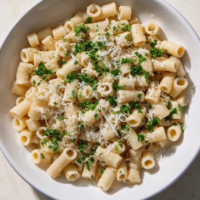 Fresh parsley tops this bowl of one-pot garlic butter ditalini, a quick and easy weeknight dinner.