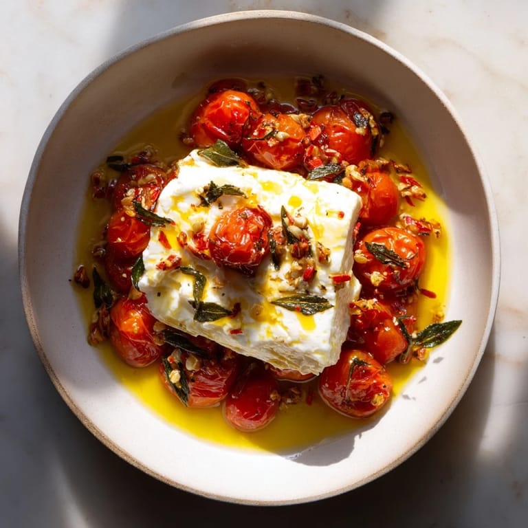 Bright red cherry tomatoes and a block of feta baked together in this honey-drizzled Baked Feta 2.0.