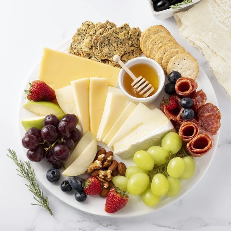 A simple Quick Charcuterie Snack Board includes Brie, cheddar, plus olives and crackers, an appetizing visual feast.