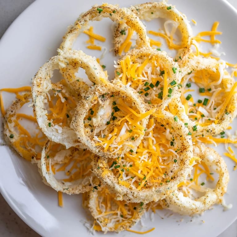 Close-up of crispy, cheese-covered Crispy Onion Cheese Chips ready to be enjoyed as a tasty appetizer.