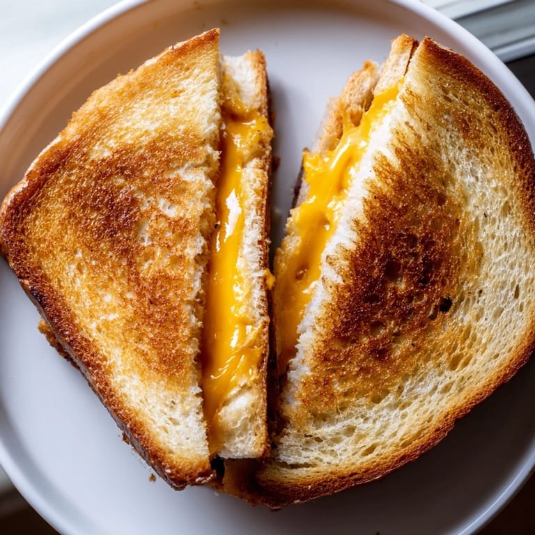 Easy air fryer grilled cheese, sliced in half, showing the gooey cheese and crunchy bread.