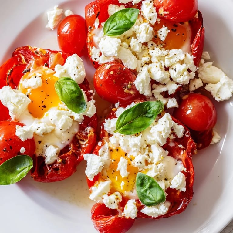 Vibrant sheet pan of Tomato Feta Baked Eggs, a simple Mediterranean breakfast ready in minutes.