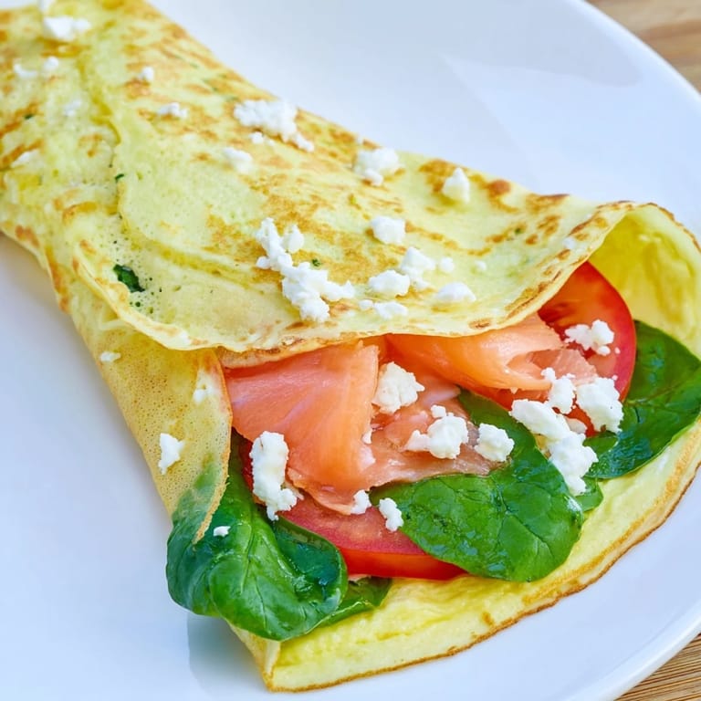 Warm Blender-Egg Crepe Wrap ready to eat, a gluten-free breakfast or snack option, perfectly folded.