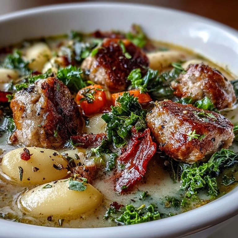 Savory Tuscan White Bean Sausage Soup, a rustic bowl perfect for cold evenings.