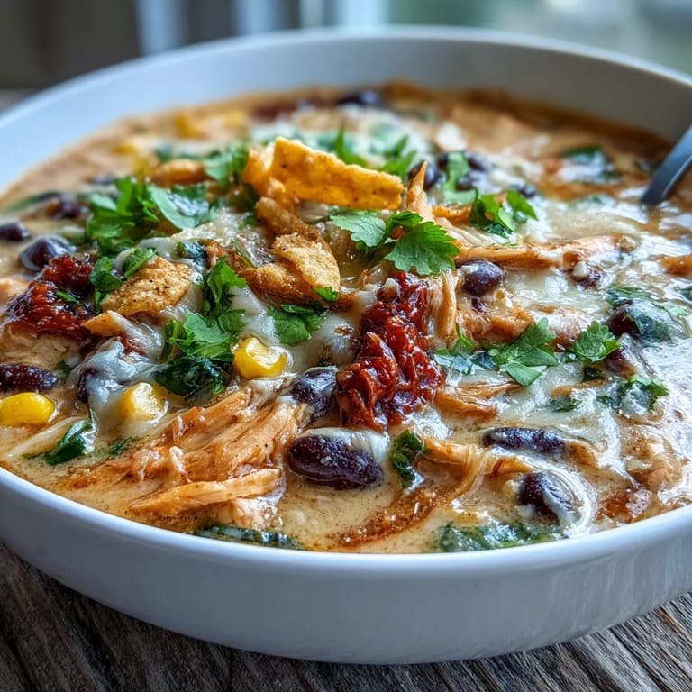 Hearty Easy Chicken Tortilla Soup with melted cheddar, perfect for dinner.