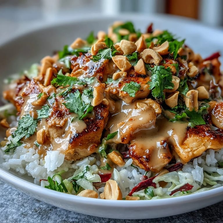 A colorful high-protein lunch bowl features golden sautéed chicken, fluffy coconut rice, and rainbow vegetables, ready to be eaten with chopsticks or a fork.