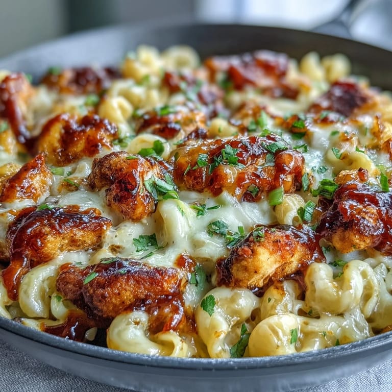 A cozy weeknight pasta dish, garnished with fresh scallions and served bubbling hot right from the pan.