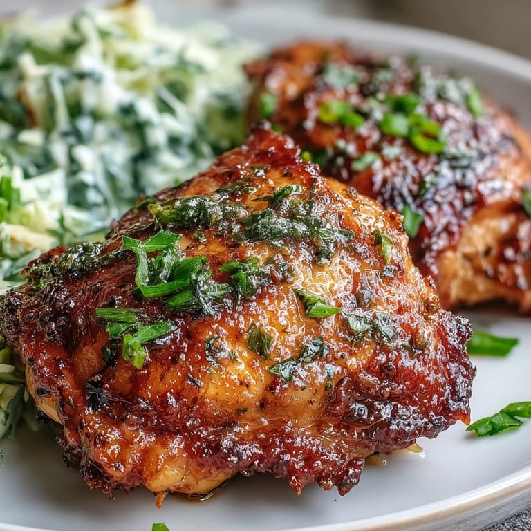Golden-brown Keto Crispy Chicken Thighs are paired with a tangy lemon butter cabbage slaw for a low-carb meal.