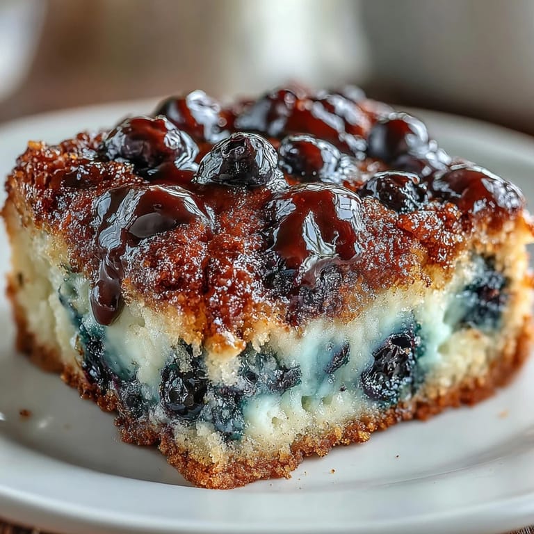 Rich, buttery blondies with plump blueberries and a hint of vanilla, cut into squares and ready to serve.