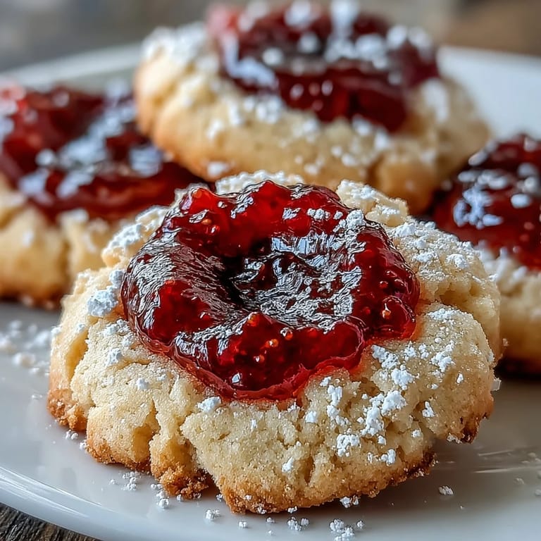 Golden shortbread cookies filled with sweet strawberry jam, a delightful treat for outdoor gatherings and family events.