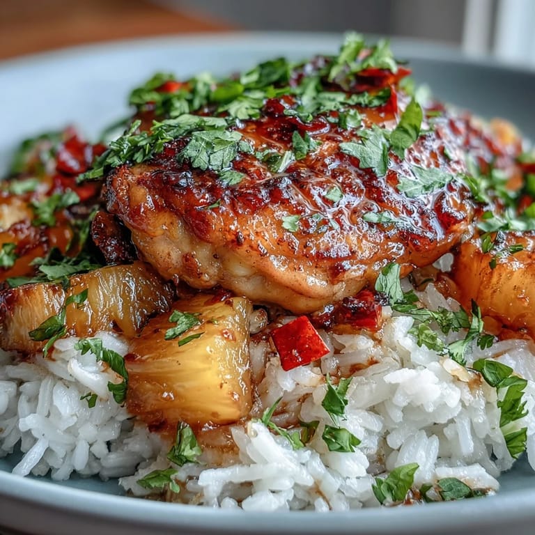 Easy One-Pan Pineapple Chicken and Rice Bake, a family-friendly meal with tender chicken, aromatic rice, and zesty pineapple.