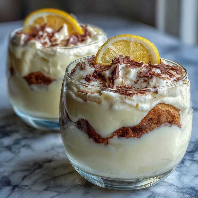 Bright and zesty limoncello tiramisu in jars, featuring creamy lemon-mascarpone and ladyfinger layers dusted with grated white chocolate.