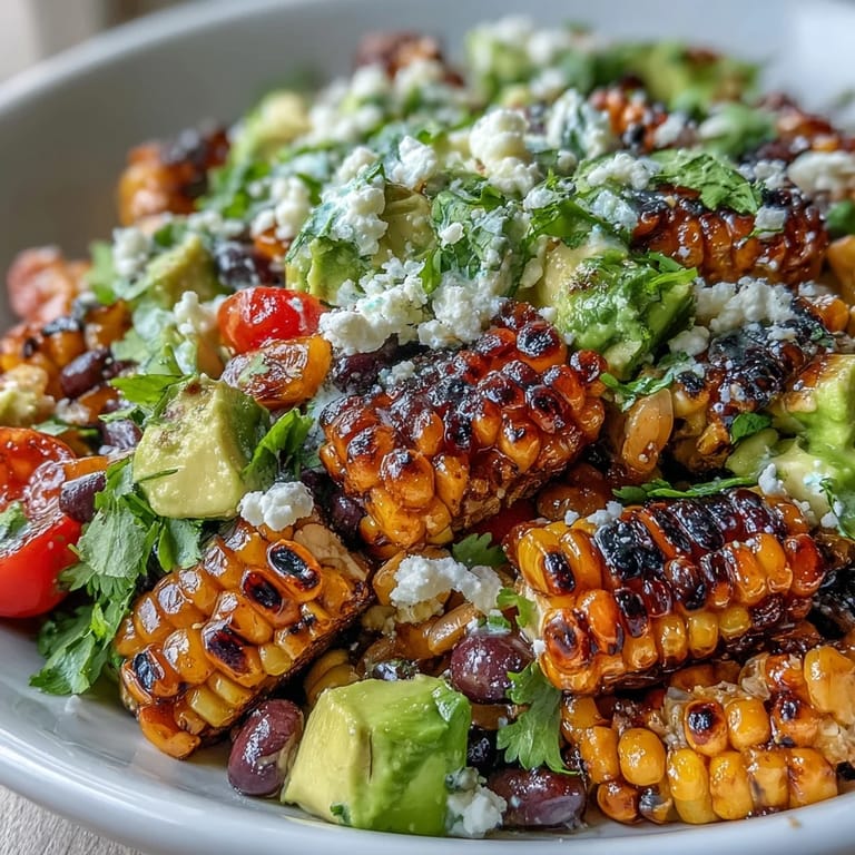 Colorful Grilled Corn and Black Bean Taco Salad loaded with avocado, black beans, and a tangy cilantro-lime vinaigrette.  