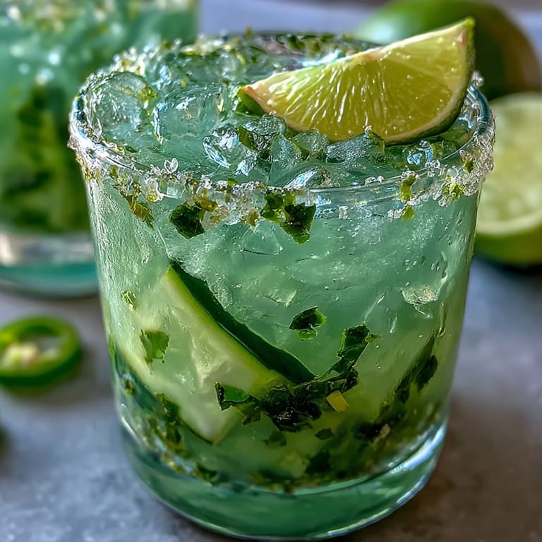 Refreshing mocktail photo showing a tangy pickle margarita, perfect for parties.