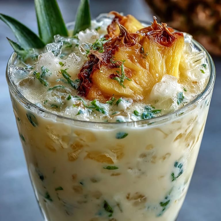 Vibrant Pineapple Coconut Agua Fresca, blended smooth and served icy cold.