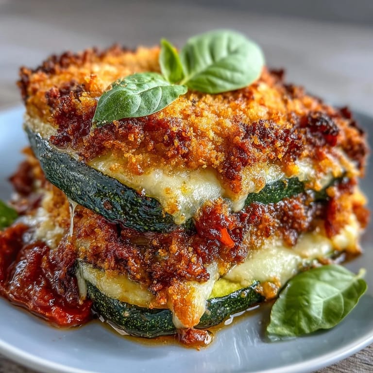 Savory baked zucchini and tomatoes topped with crunchy parmesan, perfect for a summer side.