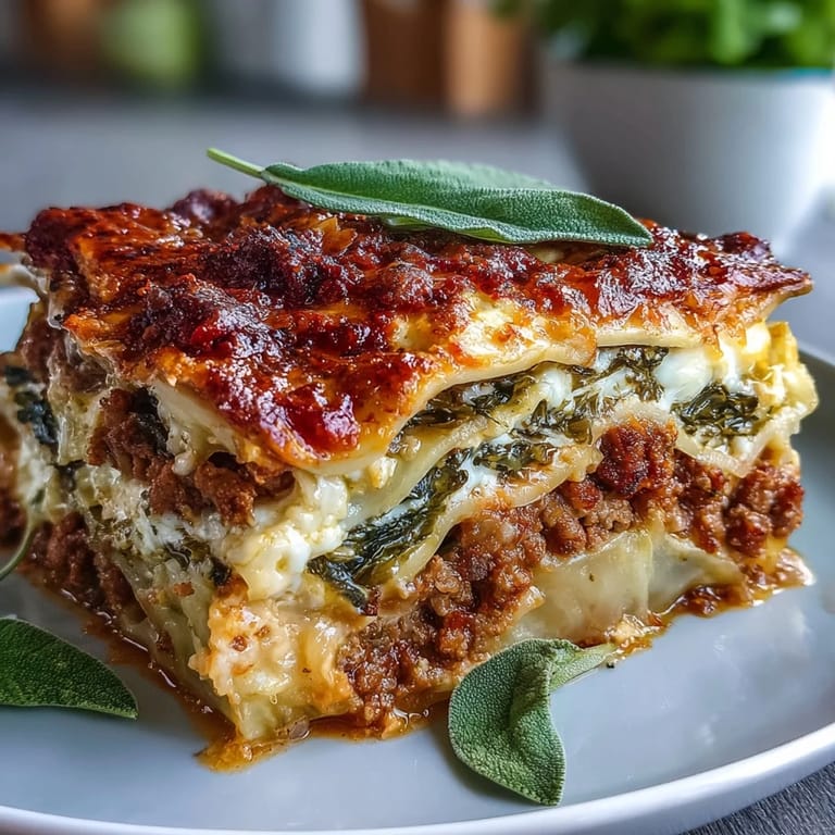 Slice of Cabbage Dumpling Lasagna, showing tender cabbage layers and baked cheesy topping.
