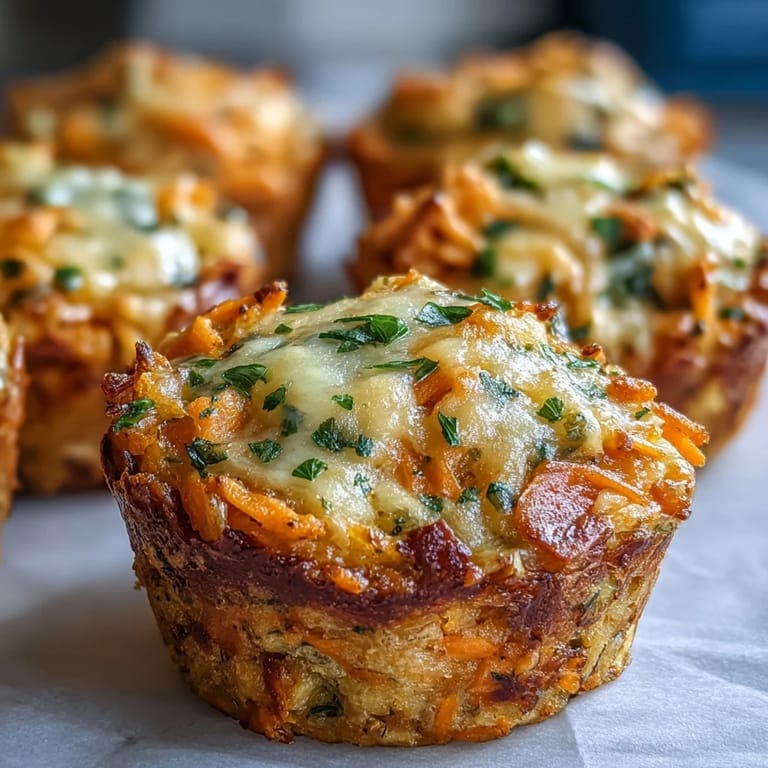Freshly baked Carrot Cheddar Pizza Muffins, showcasing vibrant carrots and melted cheese.