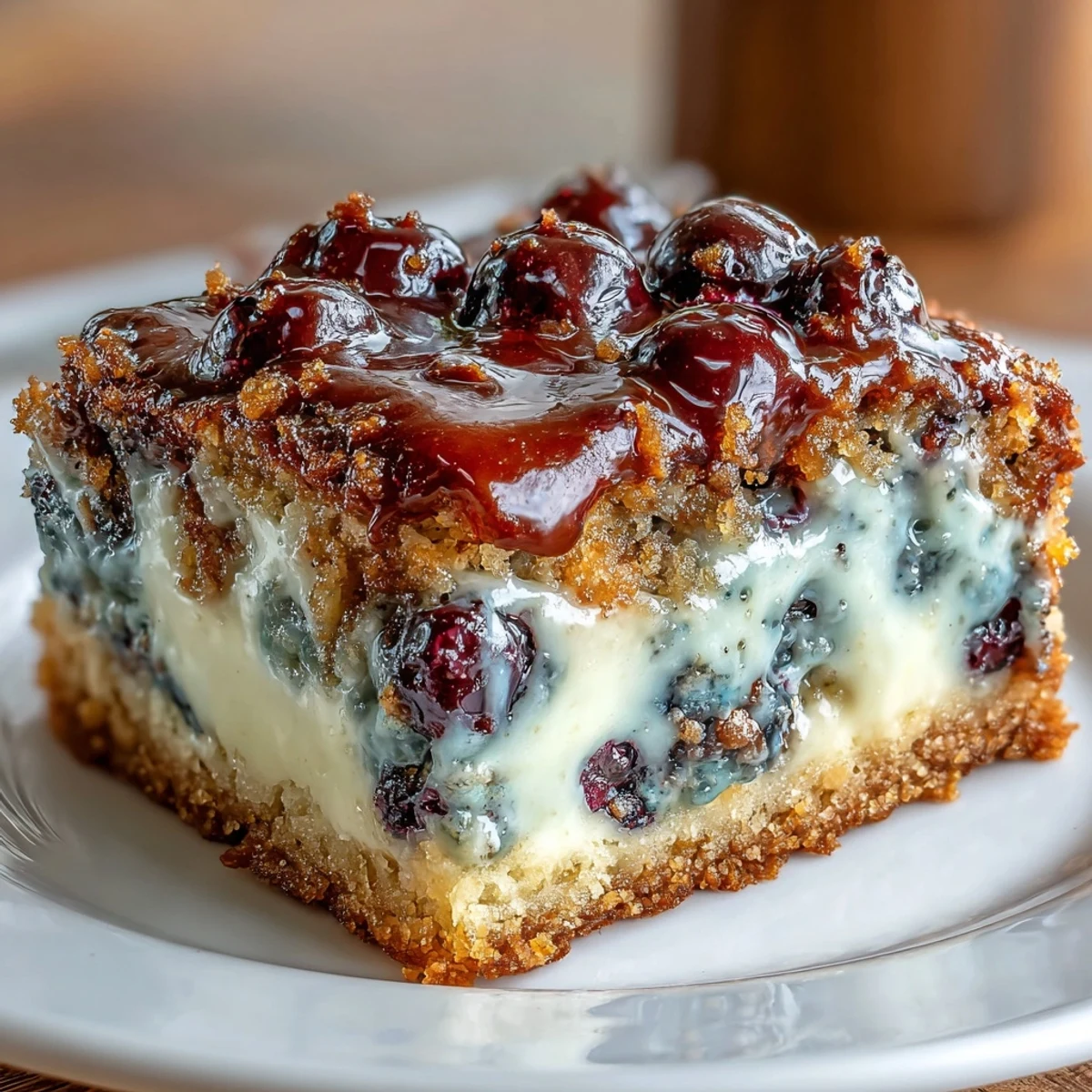 A tray of golden, fudgy blueberry blondies, packed with fresh berries and white chocolate chips.