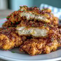 Crispy Southern Fried Chicken with Honey Butter Biscuits, golden and juicy, served with flaky, honey-drizzled biscuits.  