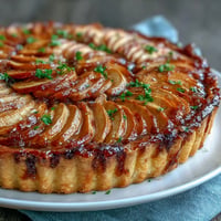 Golden brown Fast Apple Tart with tender cinnamon-spiced apples on flaky pastry.