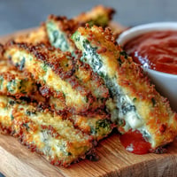 Golden, crispy Parmesan zucchini fries baked to perfection with a savory herb coating.