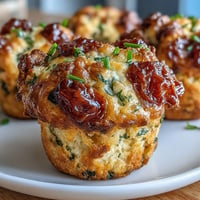 Golden Tomato Cheddar Savory Lunchbox Muffins bursting with melted cheese.